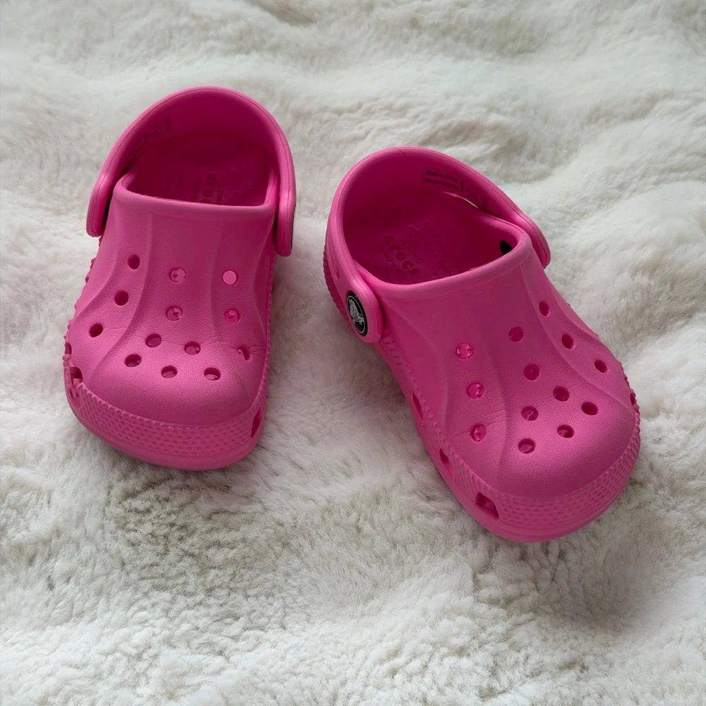 Bright Pink Iconic CROCS Toddler Clogs- Comfortable Shoes with Crocodile Detail